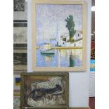 Alan Roddis, Fishing Boat, oil on canvas; a further oil on canvas 'Lobster; plus three prints. (5)