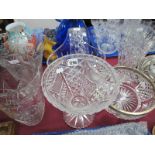 A Cut Glass Bowl, with hallmarked silver rim and five large cut glass vases. (6)