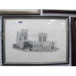 A. Wren, York Minster, monochrome print, pencil signed, 28 x 41cm.