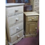 A Pine Chest of Four Small Drawers; together with a pine bedside cupboard. (2)