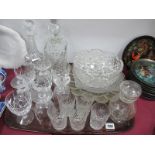 Two Decanters, oyster dish, drinking glasses:- One Tray