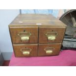 An Early/Mid XX Century Set of Four Wooden Drawers for Filing Cards, handles intact.