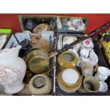 A Warming Pan, stoneware jars, Paragon and other tea ware, ceramics, wooden cat, mirror etc:- Two