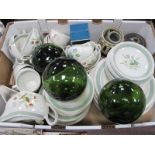 Woods 'Clovelly' Dinner Ware, of approximately sixty pieces, glass floats, plates, etc\:- Two Boxes