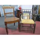 A XIX Century Farmhouse Armchair, with rush seat, a bar back single chair. (2)