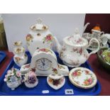 Royal Albert 'Lavender Rose' Teapot, 'Old Country Roses' lidded jar, vases, etc:- One Tray