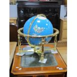 Mineral Terrestrial Globe, approximately 30cm diameter, in gilt stand with compass to 'X'