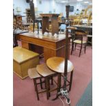 A Mahogany Standard Lamp, on cabriole legs and pad feet; together with an oak nest of tables. (2)