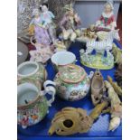 Pair of XIX Century Continental Figures as Street Vendors, Zebra, Famille Vert teaware, soapstone