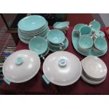 Poole Pottery Two Tone Dinner Ware, of approximately fifty-one pieces, in green and grey speckle.