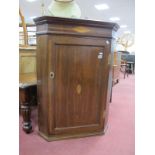 An Early XIX Century Oak Flat Fronted Corner Cupboard, with a panelled shell inlay.
