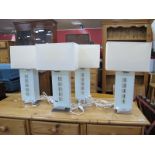 Four Contemporary Glass and Chrome Bedside/Coffee Table Lamps and Shades.