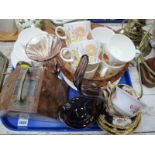 An Oak Cigarette Box, glassware, Coalport Y3086 and 2665 tea ware, Wedgwood 'Summer Bouquet', AA