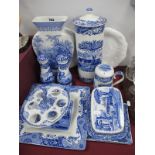 A Spode Blue & White 'Italian' Cylindrical Lidded Jar, 32cm high, Zoological vase, egg cruet,