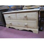 A Pine Chest of Two Short and One Long Drawer, on shaped bracket feet, 91cm wide.