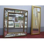 A Rectangular Gilt Mirror, with bevelled glass panels, 77 x 89cm; together with another