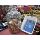 A Quantity of U.K. Coinage, in a demijohn, pre-decimal coinage in a tub.