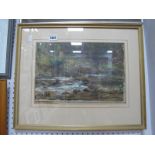George Hickin, 'A Yorkshire Beck', watercolour, signed lower left, label and details verso, 23 x