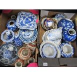 Oriental Blue & White Vase, ginger jars, Kutani ware, cats etc:- Two Boxes