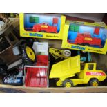 A Quantity of Tonka Toys, a wooden tractor and other items.