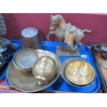 Chinese Brass Bowls, Tang Horse, Lipton Empire Exhibition Jar, etc:- One Tray