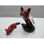 A Royal Doulton Flambé Model of a Fox, seated with tail curled round, 11cm high; another of a