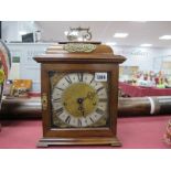 A XX Century Mahogany Cased Carriage Clock, with carry handle, Westminster chimes movement, black