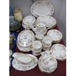 Queens China 'Rosamund' Pattern Dinner and Teaware, comprising:- oval meat plate, six dinner plates,
