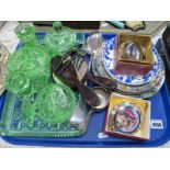 Pressed Glass, trinket set, Mappin & Webb mini sauce pans, basting spoon etc:- One Tray