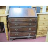 Mahogany Bureau, with a fall front, fitted interior, four long drawers, on bracket feet, 75 x 94cm.