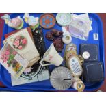 Royal Albert Beatrix Potter Figures, Hornsea ashtrays, tax discs, postcards, etc:- One Tray
