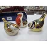 Royal Crown Derby Paperweights, 'Robin', 'Blue Tit', and 'Fire Crest', 1st quality (3)