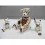 Royal Crown Derby Paperweights, Regal Goldie Bear, 11.5cm high, two smaller bears, all 1st