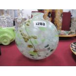 Isle of Wight Mottled Glass Vase, of spherical form, with sinuous decoration on lustre ground,