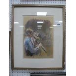 Janina Cebertowitcz (b.1953), Chetham's Student Playing Clarinet, pastel drawing, (label verso),