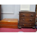 A XIX Century Walnut Jewel Chest of Three Drawers, mahogany box (damage). (2)