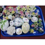 Eight Adderley China Flowerhead Menu Holders, floral trinkets including Spode heart shape and