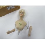 A 1920's "Daisy" Pin Cushion Doll, with painted features and wired bisque porcelain arms (base