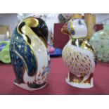 Royal Crown Derby Paperweights, 'Penguin and Chick' signed by Hugh Gibson, and 'Puffin', both 1st