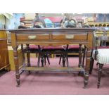 A Late XIX Century Walnut and Mahogany Side Table, with two drawers, pot board, united by turned