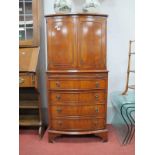 Mahogany Drinks Cabinet, with bow front, twin doors over sliding tray, single drawer on faux drawers