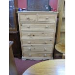 A Pine Chest of Two Short and Five Long Drawers, with moulded edge, on plinth base, 85cm wide.