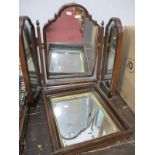 A Mahogany Triple Dressing Mirror, 55.5cm high, and a XIX Century wall mirror. (2)