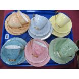 Royal Albert Harlequin 'Gossamer' Teaware, comprising:- six tea plates, cups and saucers in each