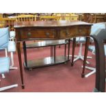 Mahogany Serpentine Fronted Side Table, with brass strip inlay, twin drawers, tapering legs and