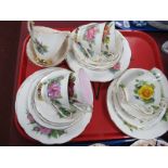 Royal Standard, Roslyn and Paragon China Harry Wheatcroft Roses Teaware, comprising six large
