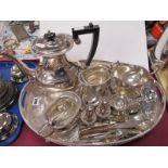 Plated Tea Service and Tray, condiments, sauce boat, cutlery.