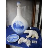 Royal Copenhagen Rosenborg Castle Flask, 4378, B & G Polar Bear, no. 4122, two Rosenthal white mice,