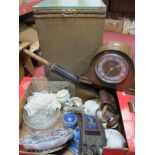 Bentima Mantel Clock, belt, parasol, Ensign camera, ceramics, etc:- One Box and Linen Box