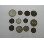 An Interesting Collection of Coins, to include 1 Rupee India 1886, U.S quarter dollar 1904, US Two